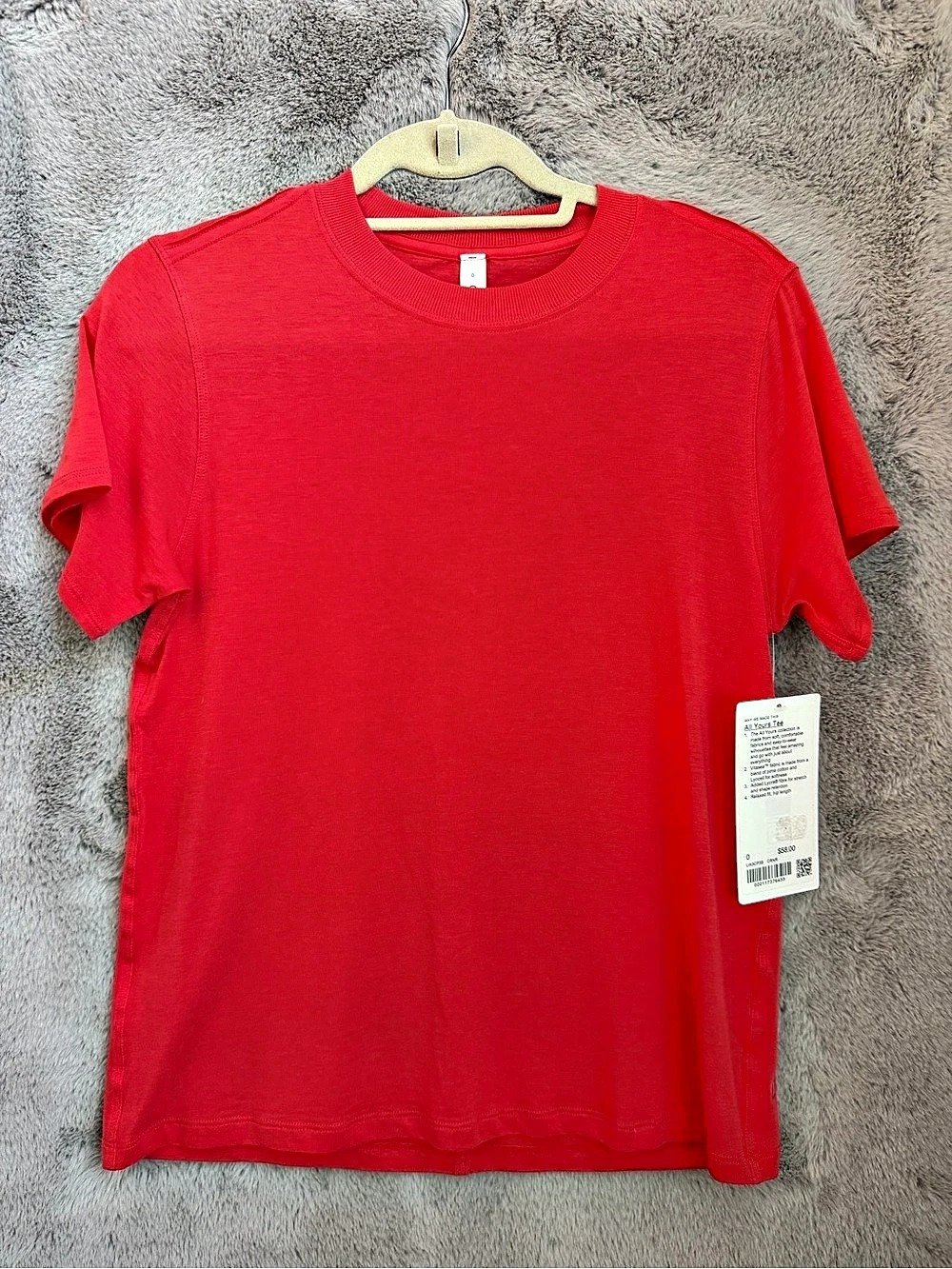 Lululemon All Yours Tee Carnation Red Size 0 Vitasea Pima Cotton NWT